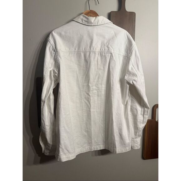 H&M White Cotton Relaxed Fit Collared Long Sleeve Full Zip Denim Jacket Small - Picture 2 of 5